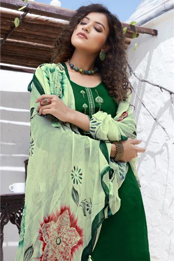 Jam Silk Straight Suit In Green Colour