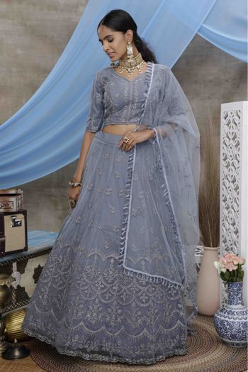 Net Embroidery Lehenga Choli In Grey Colour - LD3210628