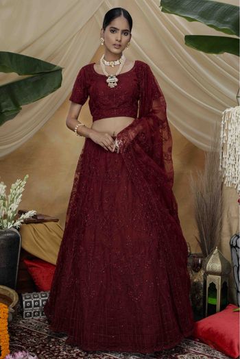 Net Embroidery Lehenga Choli In Maroon Colour - LD3210620