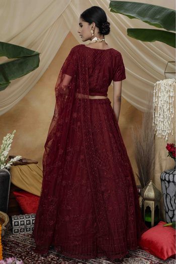 Net Embroidery Lehenga Choli In Maroon Colour - LD3210620