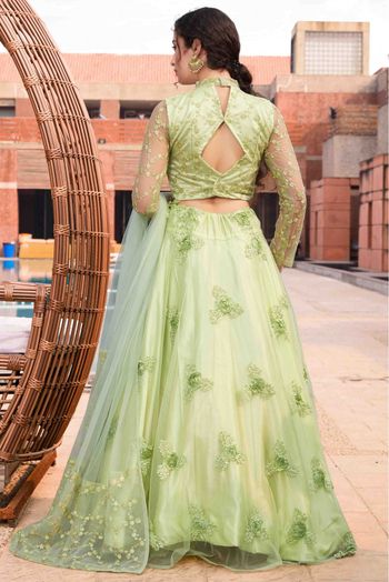 Net Embroidery Lehenga Choli In Pista Green Colour - LD1353674