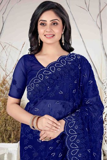 Net Embroidery Saree In Blue Colour - SR4690268