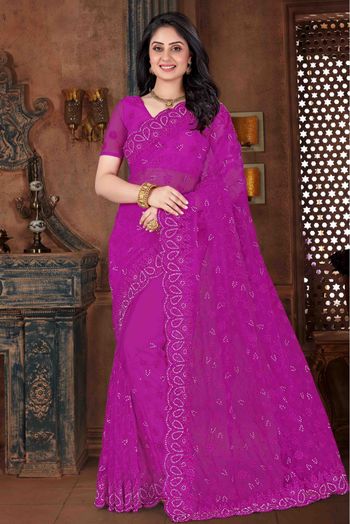 Net Embroidery Saree In Purple Colour - SR4690264