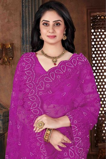 Net Embroidery Saree In Purple Colour - SR4690264