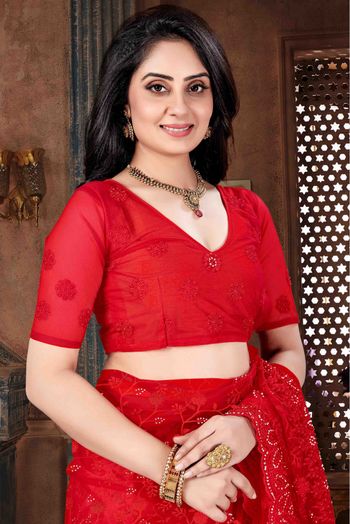 Net Embroidery Saree In Red Colour - SR4690263