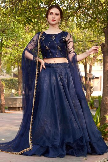 Tissue Embroidery Lehenga Choli In Blue Colour