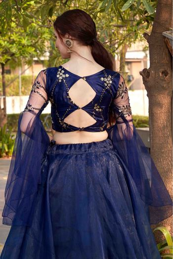 Tissue Embroidery Lehenga Choli In Blue Colour