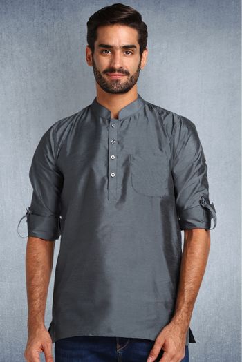 Dupioni Silk Short Kurta In Grey Colour