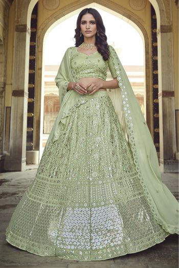 Georgette Sequins Work Lehenga Choli In Green Colour - LD4900533