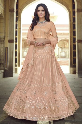 Georgette Sequins Work Lehenga Choli In Peach Colour - LD4900532