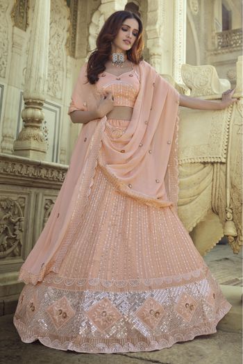 georgette Peach Color Lehenga Choli