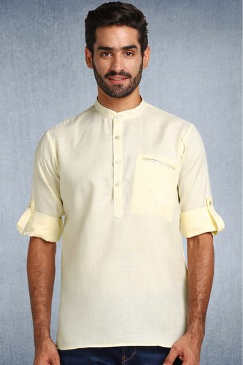 Polyester Cotton Short Kurta In Cream Colour