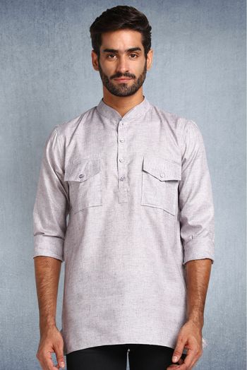 Polyester Cotton Short Kurta In Grey Colour