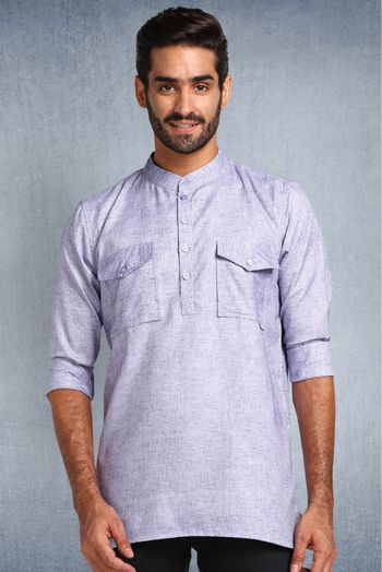 Polyester Cotton Short Kurta In Purple Colour