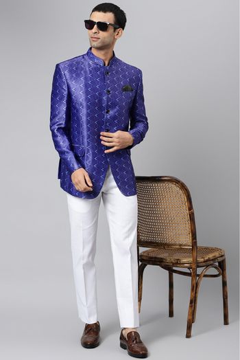 Polyester Viscose Jodhpuri Suit In Blue Colour