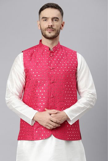 Polyester Viscose Nehru Jacket In Pink Colour