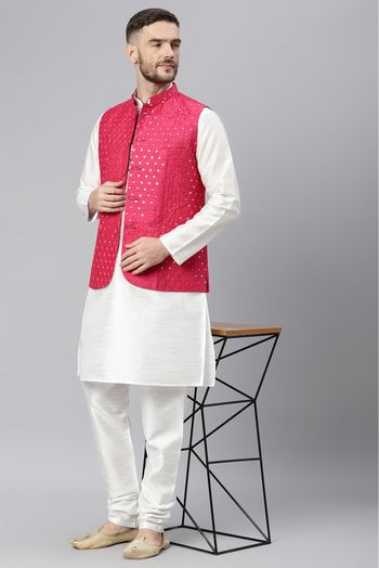 Polyester Viscose Nehru Jacket In Pink Colour