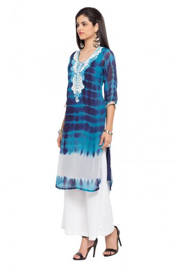 Plus Size Faux Georgette Kurti In Blue Colour Sizes Available - 28 To 66