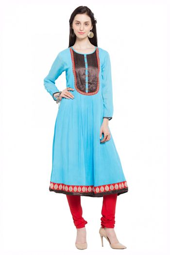 Plus Size Faux Georgette Kurti In Blue Colour Up To 66