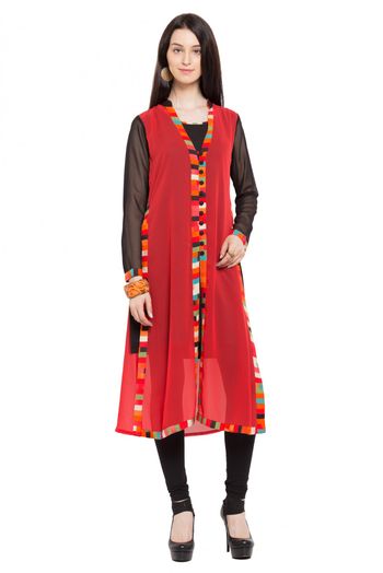 Plus Size Faux Georgette Kurti In Red Colour Size Available Upto 66