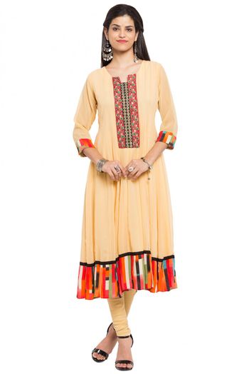 Plus Size Georgette Indo Western Kurti In Cream Colour Up To 66