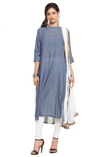 Plus Size Stitched Cotton Churidar Suit In Grey Colour Upto  SS2710254