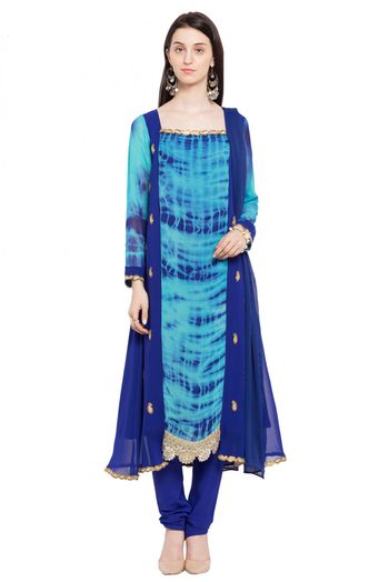 Plus Size Stitched Faux Georgette Anarkali Suit In Blue Colour Plus Size Up To  SS2710193