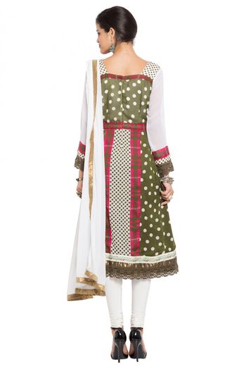 Plus Size Stitched Faux Georgette Anarkali Suit In Green And White Colour Plus Size Up To  SS2710128