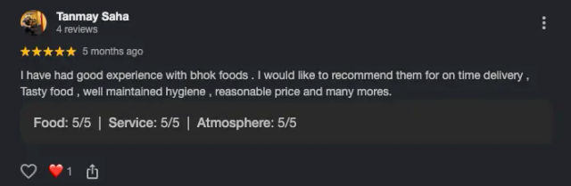 Google review by Tanmay Saha
