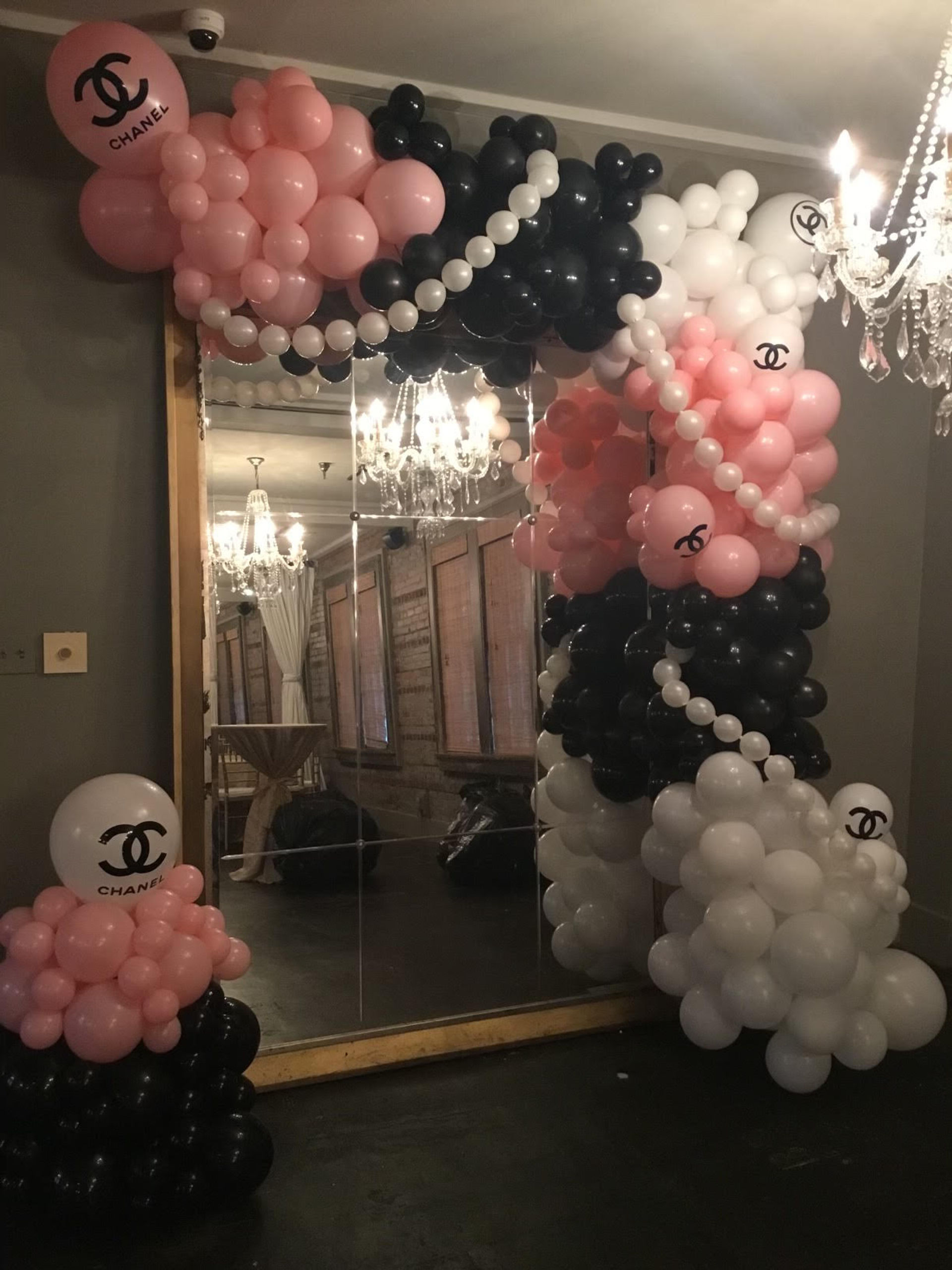 black and pink chanel party decorations