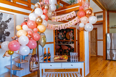 Pre-Arrival Party Setup With Balloon Arch, Sparkling Wine and Charcuterie Board image 3