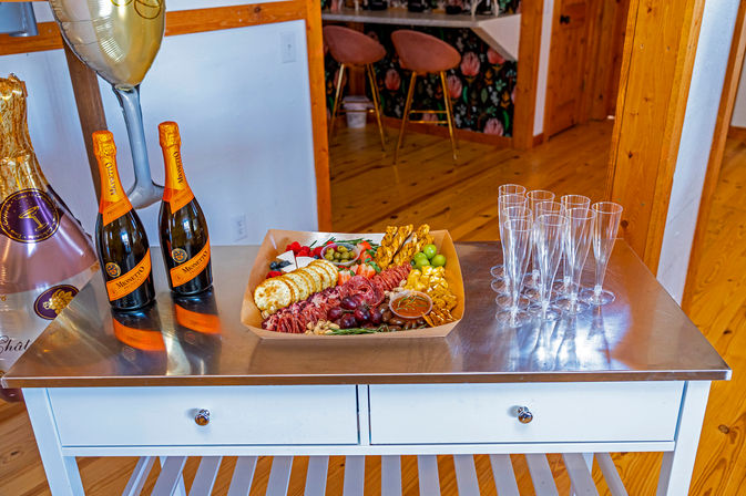Pre-Arrival Party Setup With Balloon Arch, Sparkling Wine and Charcuterie Board image 4