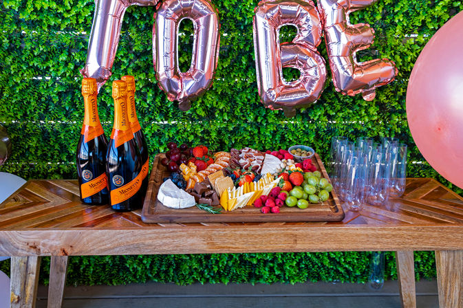 Pre-Arrival Party Setup With Balloon Arch, Sparkling Wine and Charcuterie Board image 7