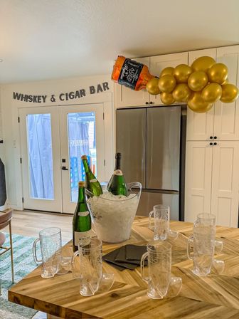 Bachelor-Themed Bar Set Up with Personalized Banner, Party Supplies, Games, Booze & More image 2