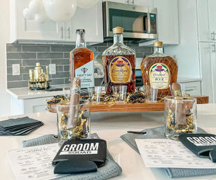 Bachelor-Themed Bar Set Up with Personalized Banner, Party Supplies, Games, Booze & More image