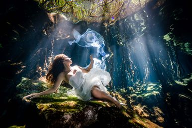 Unique Underwater Cenote Photoshoot with Flying Dress Option image