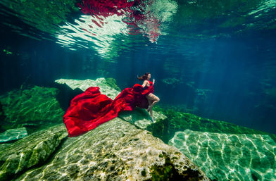 Unique Underwater Cenote Photoshoot with Flying Dress Option image 19
