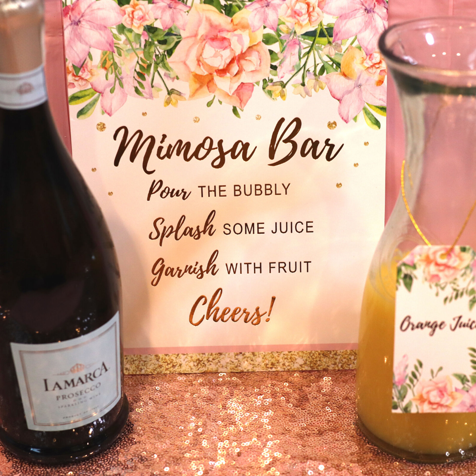 Boozy Mobile Mimosa Bar Set Up with Champagne, Custom Bar Sign, Juice and  More