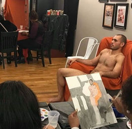 Booze N' Brush Nearly Nude Male Model Painting Class with Pro Instructor: Public or Private Options Available image 5