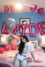 Custom Bachelorette/Birthday Party Decor Set Up with Themed Balloon Garland, Foil Backdrop & More image 6