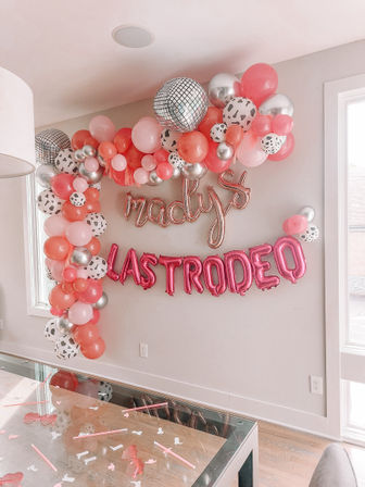 Insta-Worthy Party Decoration Set Up with Balloon Garland, Foil Backdrop, Custom Banner, Bedroom Suite, Party Games and More image 1