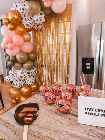 Custom Bachelorette/Birthday Party Decor Set Up with Themed Balloon Garland, Foil Backdrop & More image 22