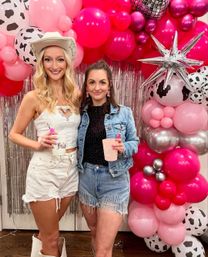 Custom Bachelorette/Birthday Party Decor Set Up with Themed Balloon Garland, Foil Backdrop & More image 3
