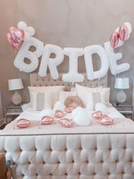 Custom Bachelorette/Birthday Party Decor Set Up with Themed Balloon Garland, Foil Backdrop & More image 12
