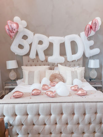 Custom Bachelorette/Birthday Party Decor Set Up with Themed Balloon Garland, Foil Backdrop & More image 12