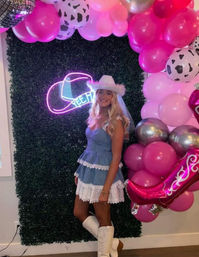 Custom Bachelorette/Birthday Party Decor Set Up with Themed Balloon Garland, Foil Backdrop & More image 16