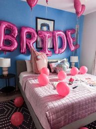 Custom Bachelorette/Birthday Party Decor Set Up with Themed Balloon Garland, Foil Backdrop & More image 7