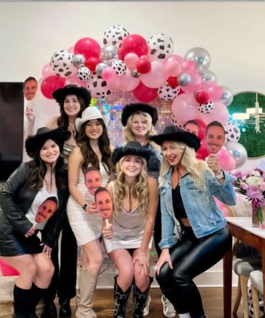 Custom Bachelorette/Birthday Party Decor Set Up with Themed Balloon Garland, Foil Backdrop & More image 26