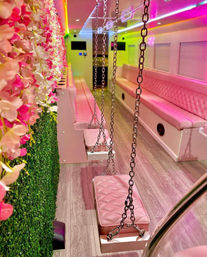 Pink Party Bus with Bubbly Bar, Photo Booth, Club Music & Lighting in Luxurious BYOB Party on Wheels image