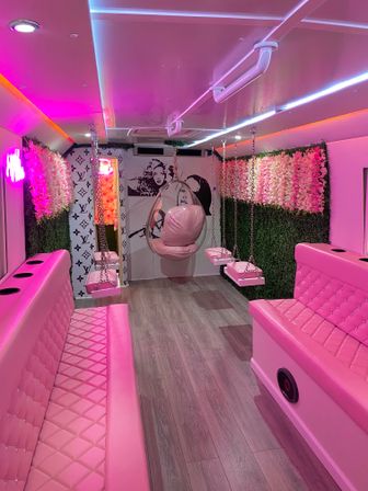 Pink Party Bus with Bubbly Bar, Photo Booth, Club Music & Lighting in Luxurious BYOB Party on Wheels image 3